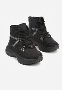 Renee - Czarne Sportowe Śniegowce Chunky na Platformie Ishweda. Kolor: czarny. Materiał: jeans. Obcas: na platformie. Styl: sportowy #3