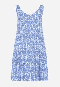 Born2be - Niebieska Bawełniana Sukienka o Rozkloszowanym Kroju z Geometrycznym Wzorem Natiriana. Kolor: niebieski. Materiał: bawełna. Wzór: geometria. Sezon: lato. Typ sukienki: sportowe. Styl: elegancki, sportowy #4