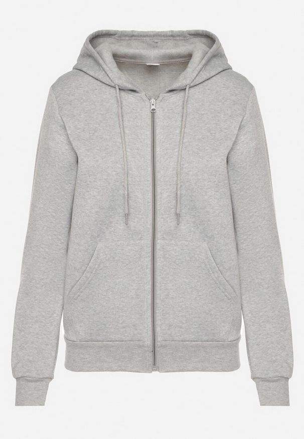 Born2be - Szara Rozpinana Bluza z Kapturem Bawełną i Sznurkami Viltara. Okazja: na co dzień. Typ kołnierza: kaptur. Kolor: szary. Materiał: bawełna. Styl: casual