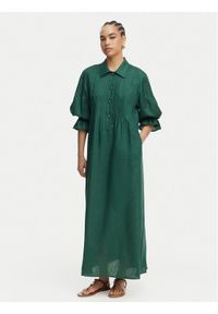 Luisa Spagnoli Sukienka koszulowa Pasotto 543083 Zielony ciemny Regular Fit. Kolor: zielony. Materiał: len. Typ sukienki: koszulowe #1