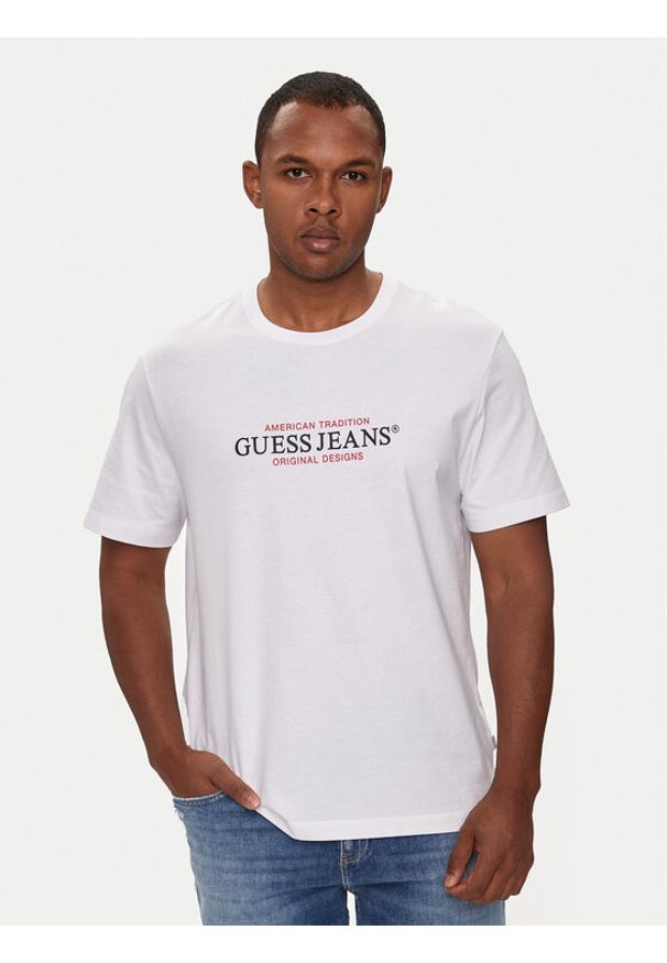 Guess Jeans T-Shirt M4YI42 K8FQ4 Biały Regular Fit. Kolor: biały. Materiał: bawełna