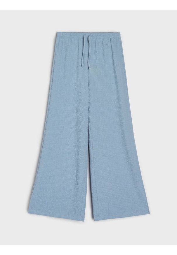 Sinsay - Spodnie dresowe wide leg - błękitny. Kolor: niebieski. Materiał: dresówka