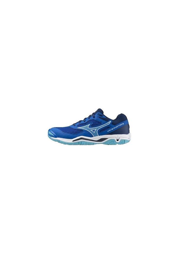 Buty halowe Mizuno Wave Phantom. Zapięcie: sznurówki. Kolor: biały, wielokolorowy, niebieski. Materiał: materiał, syntetyk, tkanina. Szerokość cholewki: normalna. Model: Mizuno Wave
