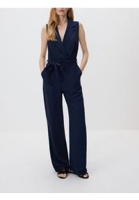 Reserved - Kombinezon z dodatkiem lnu - granatowy. Kolor: niebieski. Materiał: len. Typ sukienki: proste #1