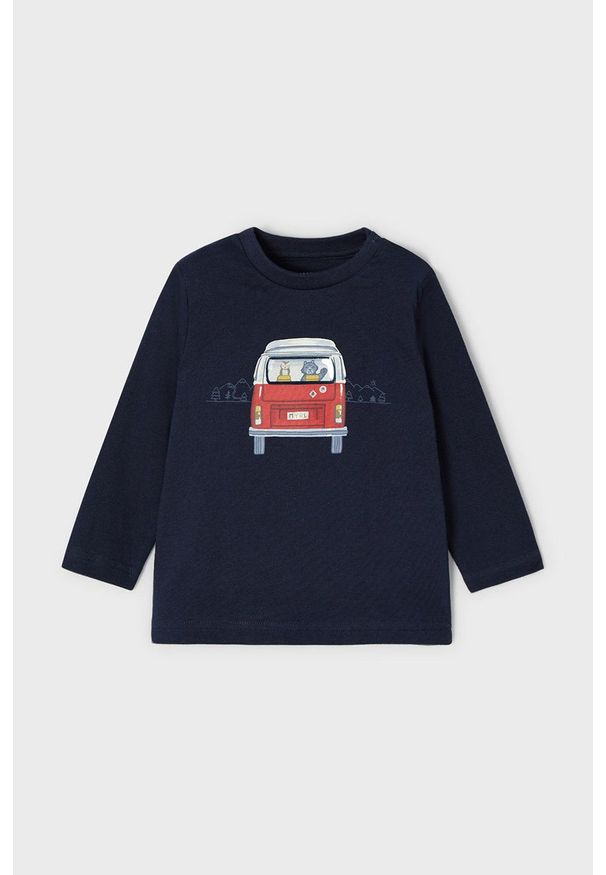 Mayoral longsleeve bawełniany dziecięcy kolor granatowy z nadrukiem. Okazja: na co dzień. Kolor: niebieski. Materiał: bawełna. Długość rękawa: długi rękaw. Wzór: nadruk. Styl: casual