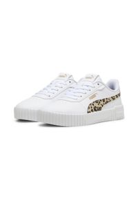 Puma - Młodzieżowe sneakersy Carina 2.0 Animal Update PUMA White Putty Gold Beige. Kolor: żółty, wielokolorowy, beżowy, biały. Wzór: motyw zwierzęcy, nadruk. Sezon: lato