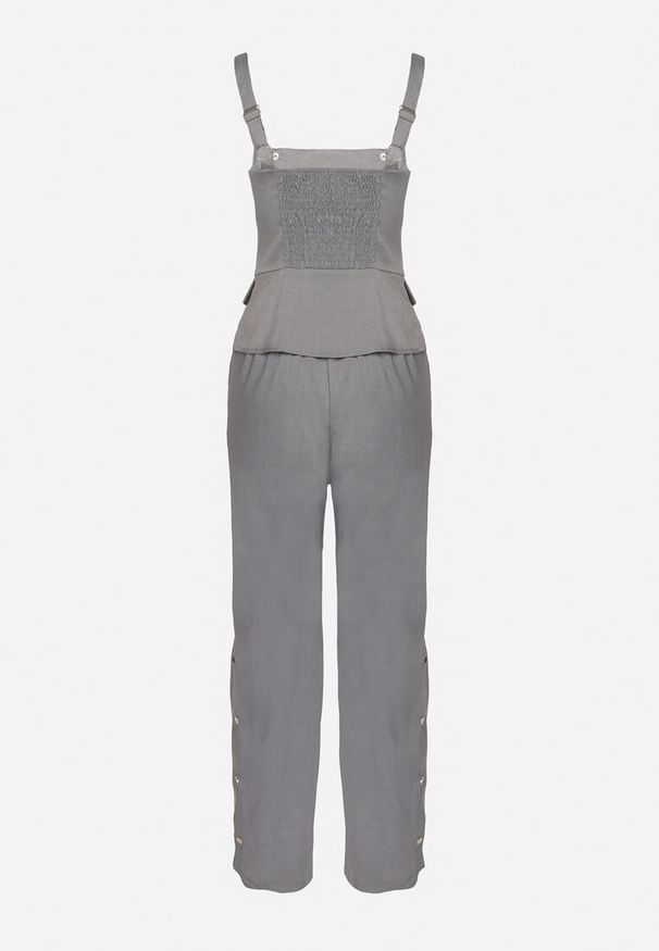 Born2be - Szary Komplet Garniturowy Dwurzędowy Top i Spodnie Normoi. Kolor: szary. Materiał: jedwab. Wzór: aplikacja