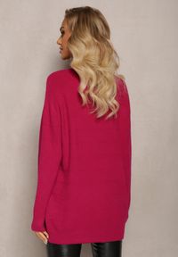 Renee - Fuksjowy Klasyczny Sweter z Miękkiej Dzianiny Tererise. Kolor: różowy. Materiał: dzianina. Długość rękawa: długi rękaw. Długość: długie. Styl: klasyczny #2