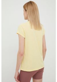 Peak Performance t-shirt bawełniany kolor żółty. Kolor: żółty. Materiał: bawełna. Długość rękawa: krótki rękaw. Długość: krótkie. Wzór: nadruk #2