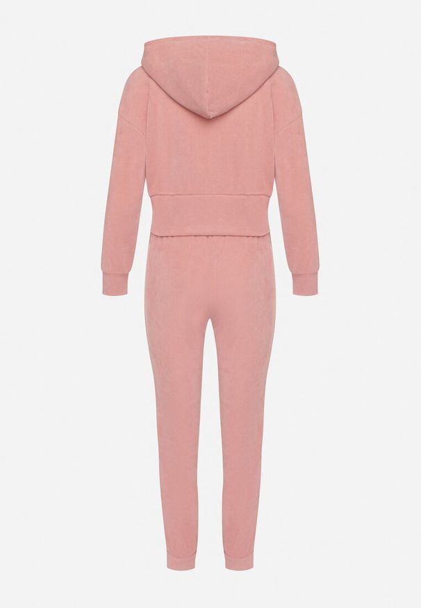 Born2be - Różowy Bawełniany Komplet Dresowy Bluza z Kapturem i Spodnie ze Sznurkiem Hariven. Kolor: różowy. Materiał: dresówka, bawełna. Sport: turystyka piesza