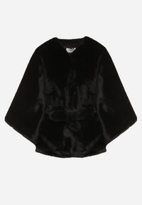 Born2be - Czarne Ponczo z Futerkiem i Wiązanym Paskiem Monalena. Okazja: na co dzień, do pracy, na spotkanie biznesowe. Kolor: czarny. Materiał: futro. Styl: biznesowy, casual, elegancki #3