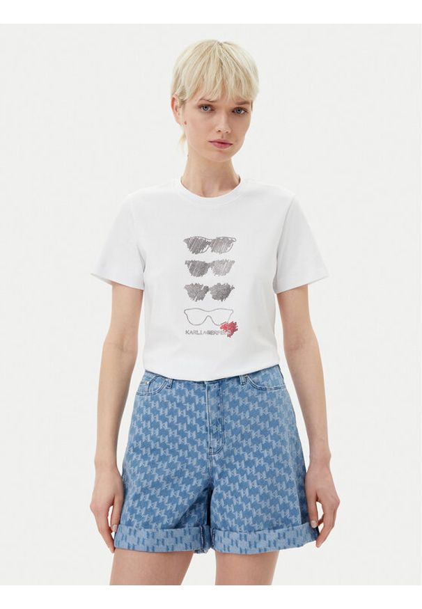 Karl Lagerfeld - KARL LAGERFELD T-Shirt A2W17103 Biały Regular Fit. Typ kołnierza: dekolt w karo. Kolor: biały. Materiał: bawełna