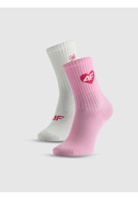 4f - 4F Skarpetki długie (2-pack) dziewczęce - biały+różowy 38-40. Kolor: wielokolorowy. Materiał: materiał, bawełna, włókno #1