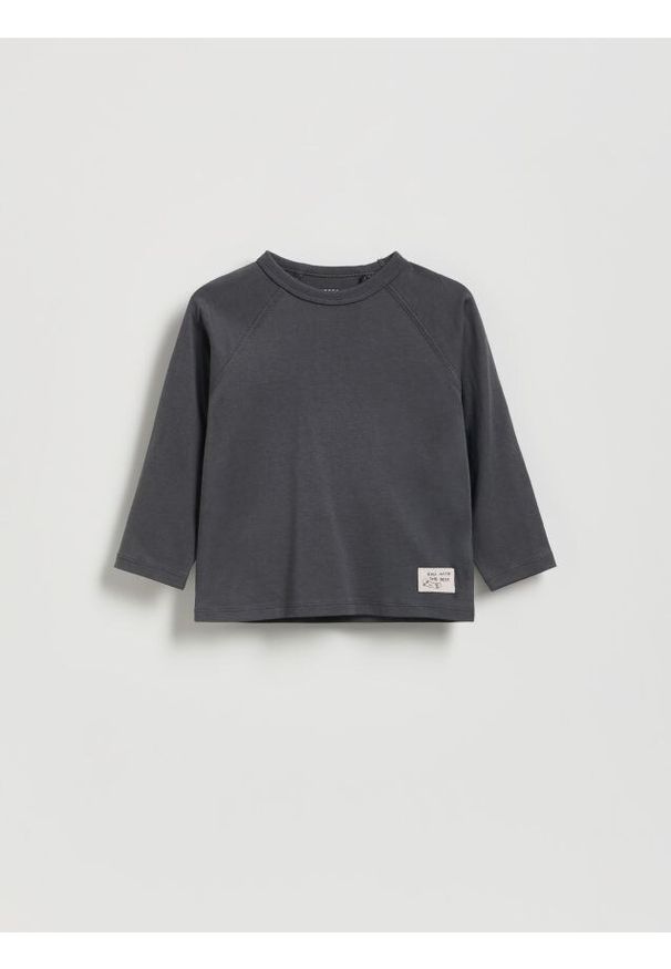 Reserved - Bawełniany longsleeve - ciemnoszary. Kolor: szary. Materiał: bawełna. Długość rękawa: długi rękaw