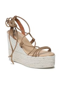 Manebi Espadryle Soft Suede Lace-Up Wedge Espadrilles L 8.7 WA Brązowy. Kolor: brązowy. Materiał: skóra, zamsz