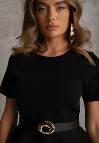 Renee - Czarna Dzianinowa Bluzka Baskinka z Paskiem i Klamrą Megassa. Kolor: czarny. Materiał: dzianina #2