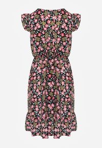 Renee - Czarna Sukienka Rozkloszowana w Kwiaty z Wiskozy Selesima. Kolor: czarny. Materiał: wiskoza. Wzór: kwiaty #4