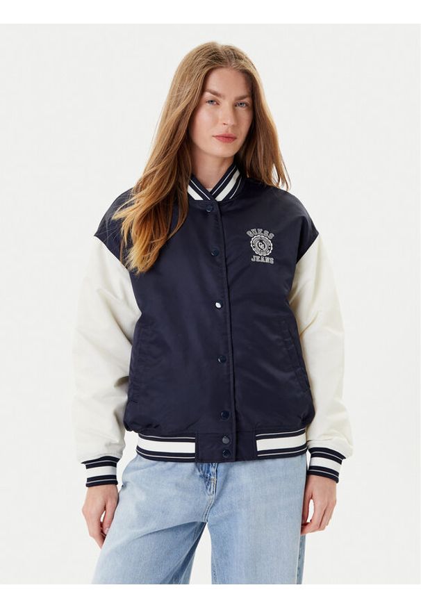Guess Jeans Kurtka bomber W5YL15 WHAA2 Granatowy Regular Fit. Kolor: niebieski. Materiał: syntetyk