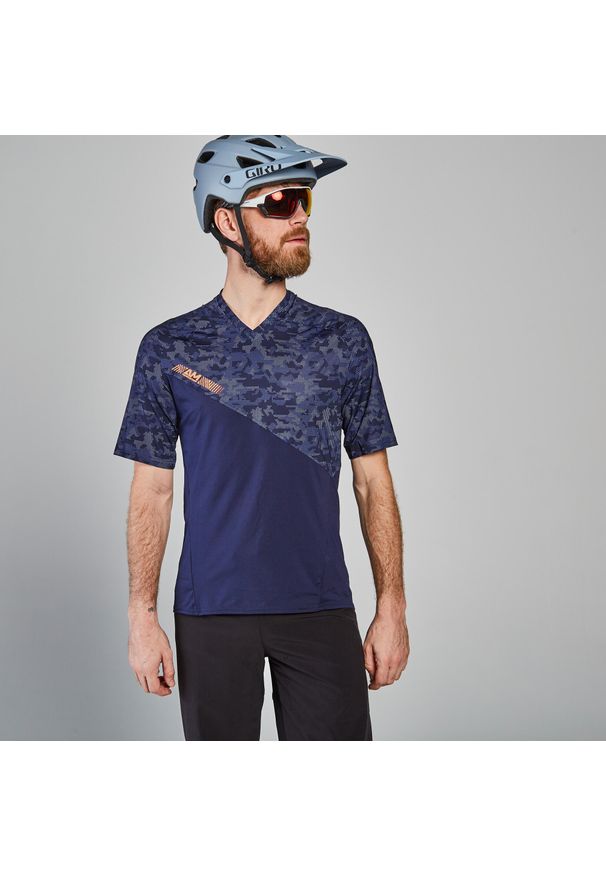 ROCKRIDER - Koszulka na rower MTB All Mountain Rockrider. Kolor: niebieski. Materiał: materiał, poliester, elastan. Sport: kolarstwo