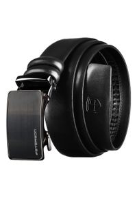 Pasek męski z automatyczną klamrą wykonany ze skóry naturalnej w czarnym kolorze Peterson PTN A019-AB-BLACK. Kolor: czarny. Materiał: skóra. Styl: elegancki #1