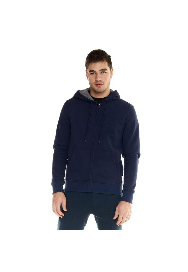LEONE 1947 APPAREL - Męska bluza Leone z kapturem i zamkiem błyskawicznym Lifestyle. Typ kołnierza: kaptur. Kolor: niebieski. Materiał: tkanina. Sport: fitness