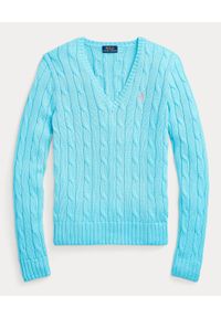 Ralph Lauren - RALPH LAUREN - Błękitny sweter z logo. Typ kołnierza: polo. Kolor: niebieski. Materiał: prążkowany, tkanina #3