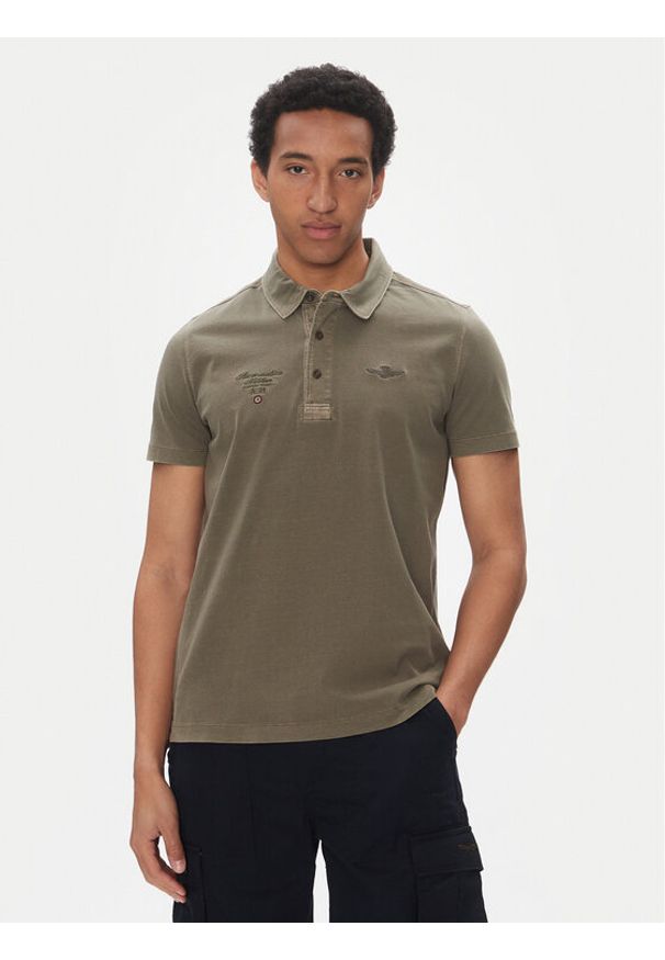 Aeronautica Militare Polo 251PO1852J677 Khaki Regular Fit. Typ kołnierza: polo. Kolor: brązowy. Materiał: bawełna