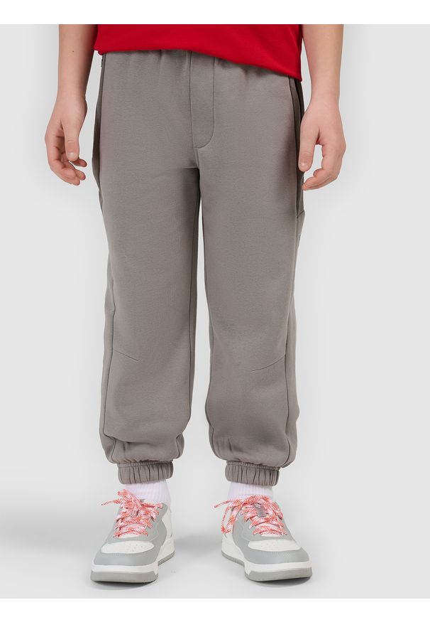 4f - 4F Spodnie dresowe joggery chłopięce - szare 146 (10-11 lat). Okazja: na co dzień, na spacer, na uczelnię. Kolor: szary. Materiał: dresówka. Długość: długie. Sezon: lato. Styl: casual