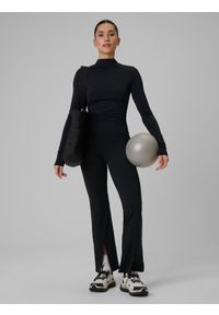 4f - 4F Spodnie treningowe z rozszerzanymi nogawkami damskie - czarne L. Stan: podwyższony. Kolor: czarny. Materiał: skóra. Długość: długie. Sport: fitness #1