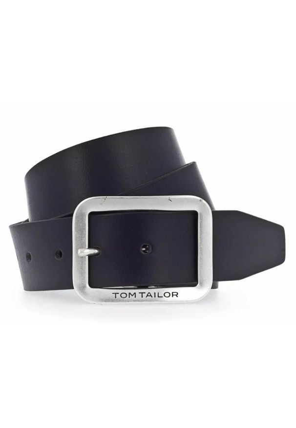 Tom Tailor - TOM TAILOR MĘSKI PASEK SKÓRZANY NA BOLEC SKÓRA 40mm Gurtel BLACK TG1016R57. Materiał: skóra. Wzór: paski. Styl: klasyczny
