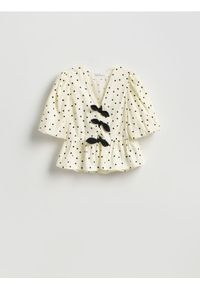 Reserved - Bluzka w groszki - czarny. Kolor: czarny. Materiał: bawełna. Wzór: grochy