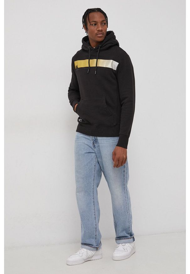 Superdry Bluza bawełniana męska kolor czarny z kapturem z nadrukiem. Typ kołnierza: kaptur. Kolor: czarny. Materiał: bawełna. Wzór: nadruk