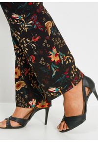 bonprix - Spodnie z wiskozy z gumką w talii. Kolor: czarny. Materiał: wiskoza. Wzór: nadruk, kwiaty #2