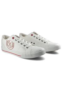 Trampki damskie Cross Jeans, sznurowany fason cholewka ze skóry ekologicznej niska cholewka przed kostkę gumowy nosek ochronny płaska elastyczna pode. Okazja: na co dzień. Zapięcie: sznurówki. Kolor: biały. Szerokość cholewki: normalna. Wzór: nadruk. Wysokość cholewki: przed kostkę. Materiał: materiał, skóra ekologiczna, guma. Sezon: wiosna, lato. Styl: klasyczny, casual #7
