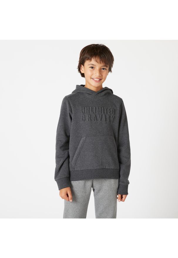 DOMYOS - Bluza dziecięca Domyos z kapturem. Typ kołnierza: kaptur. Kolekcja: plus size. Kolor: czarny, szary, wielokolorowy. Materiał: bawełna, materiał