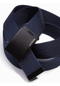 Ombre Clothing - Pasek męski parciany z regulowaną klamrą - granatowy. Kolor: niebieski. Materiał: lakier