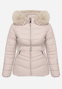 Born2be - Jasnoszara Pikowana Kurtka Zimowa z Paskiem i Kapturem z Futrem z Możliwością Odpięcia Toriella. Okazja: na co dzień. Kolekcja: plus size. Kolor: szary. Długość: długie. Wzór: aplikacja. Materiał: futro. Długość rękawa: długi rękaw. Sezon: zima. Styl: wizytowy, casual, elegancki #3
