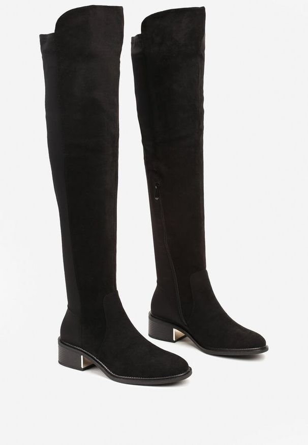 Born2be - Czarne Klasyczne Kozaki Muszkieterki na Obcasie Clesse. Okazja: na co dzień. Kolor: czarny. Materiał: jeans. Sezon: zima, jesień. Obcas: na obcasie. Styl: klasyczny. Wysokość obcasa: średni