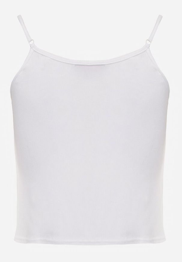 Renee - Biały Prążkowany Top na Ramiączkach z Bawełny z Guzikami Bernesa. Okazja: na co dzień. Kolor: biały. Materiał: prążkowany, bawełna. Długość rękawa: na ramiączkach. Styl: casual