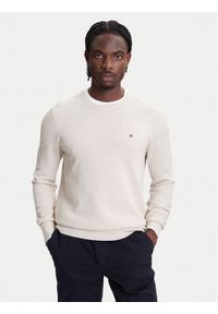 TOMMY HILFIGER - Tommy Hilfiger Sweter Essential MW0MW36347 Beżowy Regular Fit. Kolor: beżowy. Materiał: bawełna