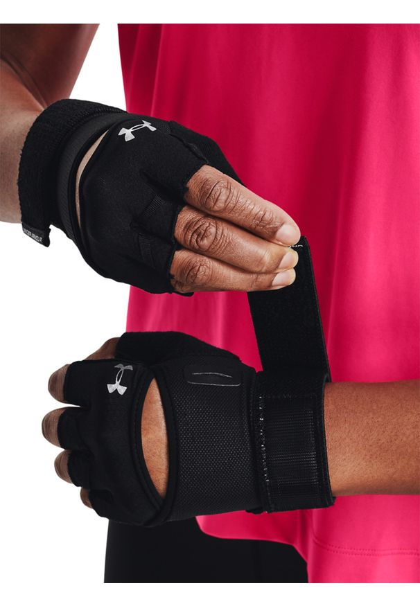 Rękawiczki treningowe damskie Under Armour W's Weightlifting Gloves - czarne. Kolor: czarny. Materiał: akryl, skóra, tkanina, nylon, elastan, poliester