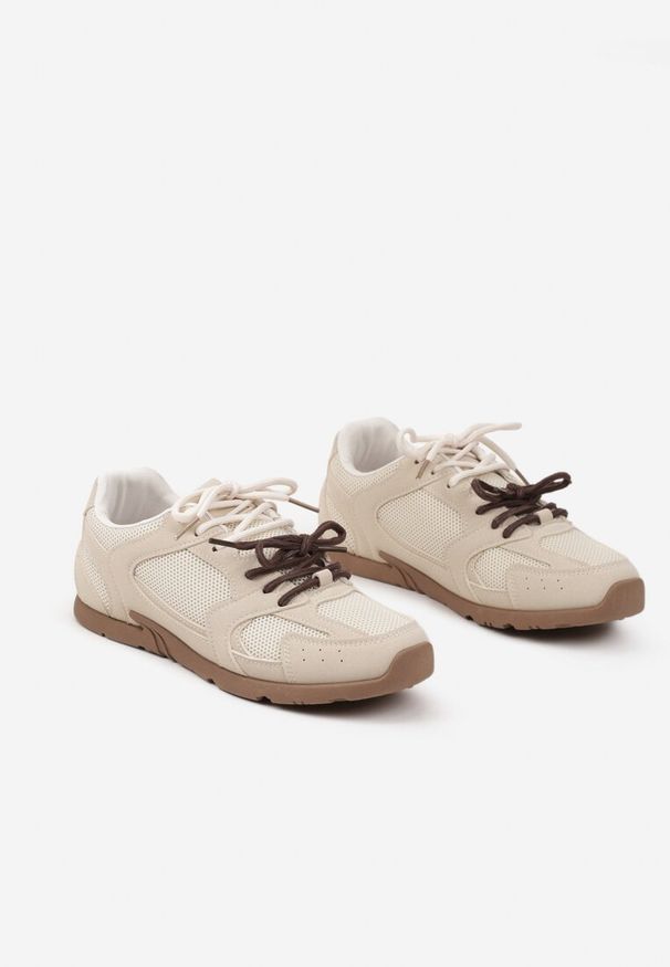 Renee - Beżowe Sneakersy z Podwójnymi Sznurówkami Terfitra. Okazja: na co dzień. Zapięcie: sznurówki. Kolor: beżowy