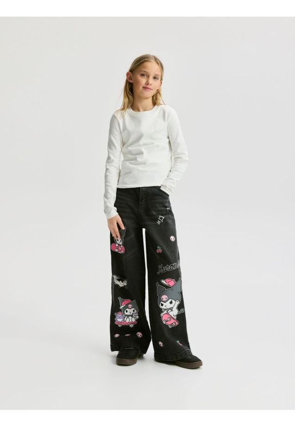 Reserved - Jeansy super wide leg Kuromi - szary. Kolor: szary