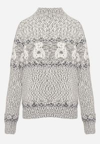 Born2be - Ciemnoszary Sweter z Wełną w Misiowy Wzór ze Ściągaczami Dorizelle. Okazja: na co dzień. Kolor: szary. Materiał: wełna. Styl: klasyczny, casual #7