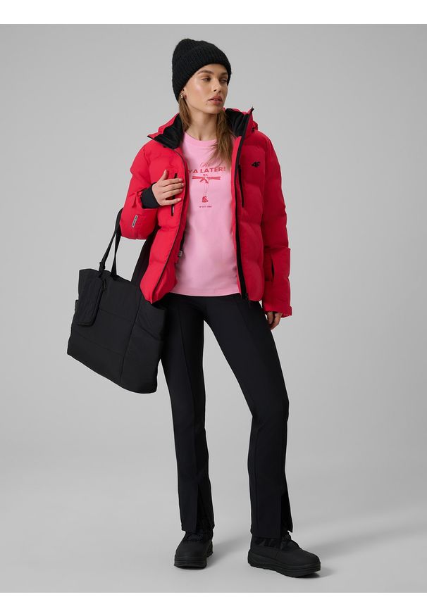 4f - 4F T-shirt regular z nadrukiem damski - różowy XL. Okazja: na co dzień. Kolor: różowy. Materiał: elastan, dzianina, bawełna. Długość rękawa: krótki rękaw. Długość: krótkie. Wzór: nadruk. Styl: casual