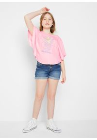 Shirt plażowy dziewczęcy z bawełny organicznej bonprix jasnoróżowy pudrowy. Okazja: na plażę. Kolor: różowy. Materiał: bawełna. Wzór: nadruk #5