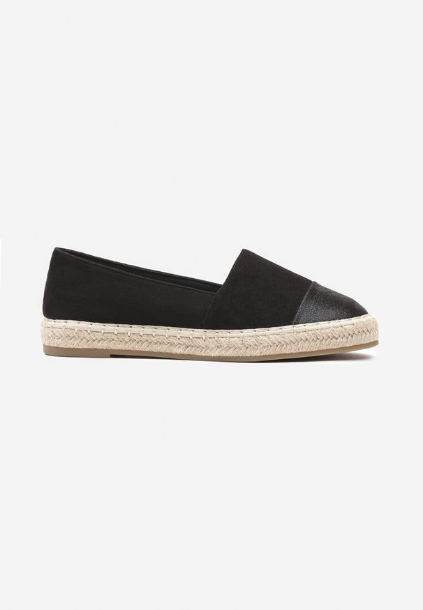 Renee - Czarne Płaskie Espadryle z Plecioną Podeszwą Geritellia. Kolor: czarny. Materiał: len, jedwab, jeans. Sezon: lato. Obcas: na płaskiej podeszwie. Styl: elegancki