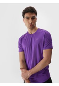 4f - Koszulka do biegania regular szybkoschnąca męska. Kolor: fioletowy. Materiał: materiał, włókno, dzianina. Sport: fitness, bieganie #1