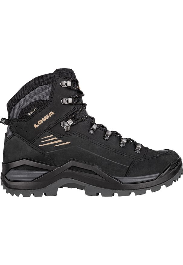 Buty trekkingowe męskie Lowa Renegade Evo Mid Gtx. Wysokość cholewki: za kostkę. Zapięcie: sznurówki. Kolor: czarny. Materiał: skóra, syntetyk, materiał. Szerokość cholewki: normalna. Sport: turystyka piesza