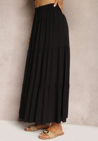 Renee - Czarna Wiskozowa Spódnica High Waist z Gumką w Talii i Falbanką Christiara. Stan: podwyższony. Kolor: czarny. Materiał: wiskoza. Sezon: lato #3